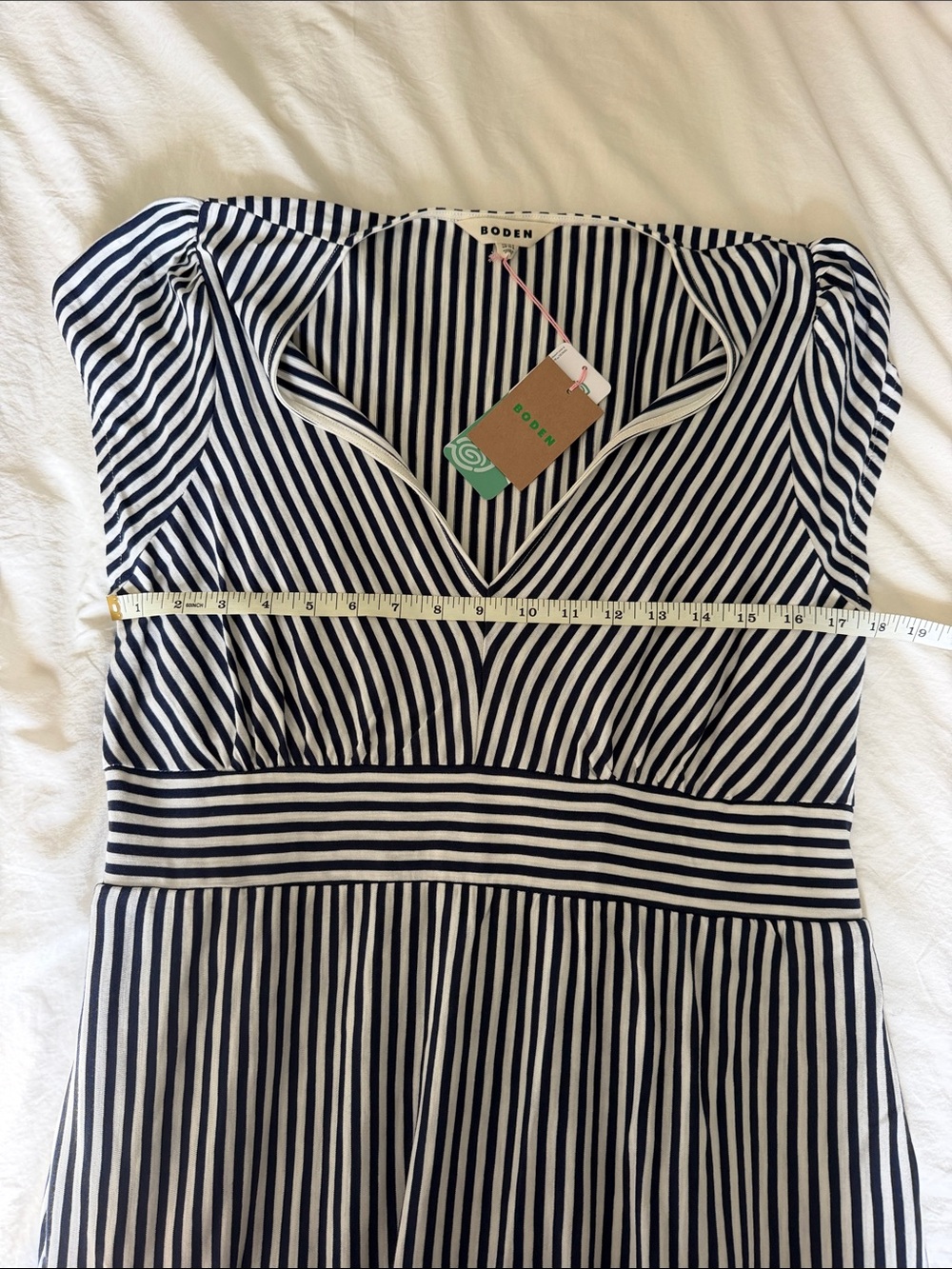 Boden Navy and White Striped V-Neck Tiered Dress- NWT - Picture 5 of 5